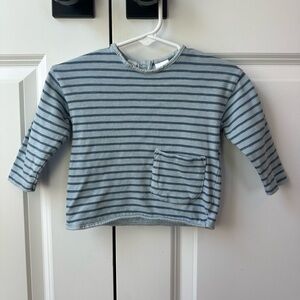 Zara Baby Blue Striped Long Sleeve Tee w/Pocket (Size 3-6 Months)